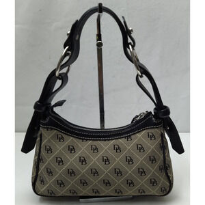 Dooney & Bourke Gray Canvas Black Leather Trim Zipp Hobo Shoulder Bag